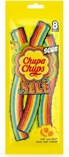 Chupa Chups Sour & Chewy Belt Candy Mixed Fruit Flavor (8 Pieces) 57 Gr